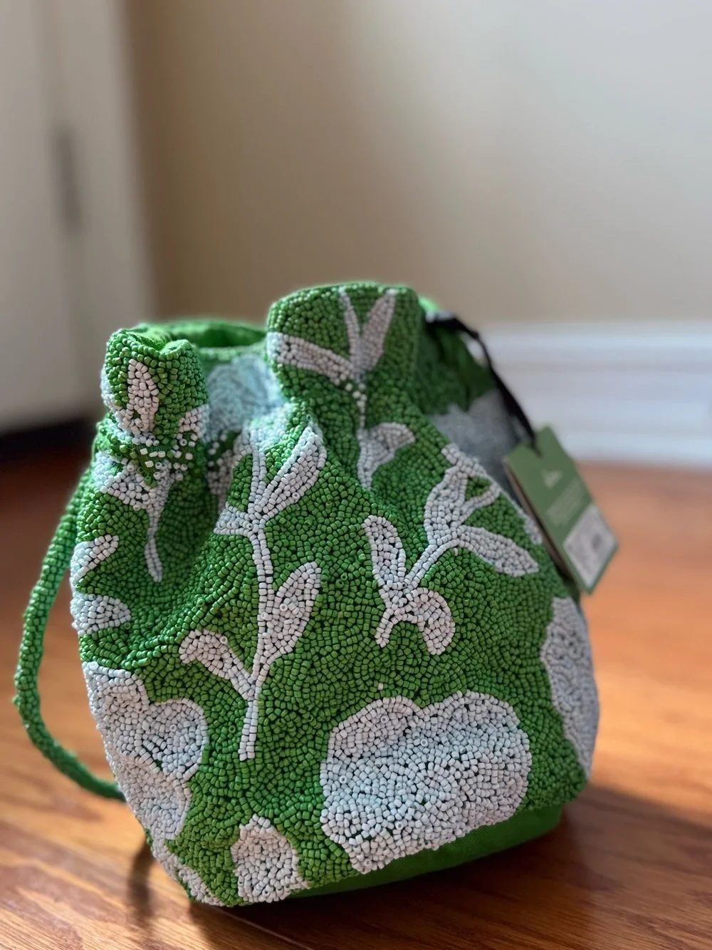 kate spade x target Green & Blue Beaded Floral Drawstring Mini Bag
